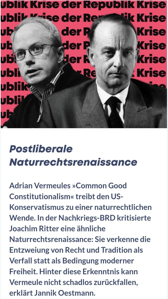 Jannik Oestmann (@jannikoestmann) on Twitter photo Nicht nur deutsche, sondern auch US-amerikanische Konservative fordern aktuell eine Rückkehr zum "Naturrecht" ein. Aber was heißt das eigentlich?
Für <a href="/_politoekonomie/">Politik & Ökonomie Blog</a> habe ich mit Joachim Ritter über neue und alte "Naturrechtsrenaissancen" nachgedacht: politischeoekonomie.com/postliberale-n… Nicht nur deutsche, sondern auch US-amerikanische Konservative fordern aktuell eine Rückkehr zum "Naturrecht" ein. Aber was heißt das eigentlich?
Für <a href="/_politoekonomie/">Politik & Ökonomie Blog</a> habe ich mit Joachim Ritter über neue und alte "Naturrechtsrenaissancen" nachgedacht: politischeoekonomie.com/postliberale-n…