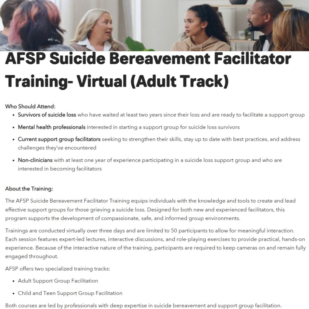 Mid Shore Behavioral Health, Inc. (@msbehavioral) on Twitter photo Join <a href="/afspnational/">American Foundation for Suicide Prevention</a> for a Suicide Bereavement Facilitator Training on August 5th at 12:00 PM EST. This virtual session is for suicide loss survivors (2+ years) ready to support others through grief.
Register: shorturl.at/sDXN6 Join <a href="/afspnational/">American Foundation for Suicide Prevention</a> for a Suicide Bereavement Facilitator Training on August 5th at 12:00 PM EST. This virtual session is for suicide loss survivors (2+ years) ready to support others through grief.
Register: shorturl.at/sDXN6