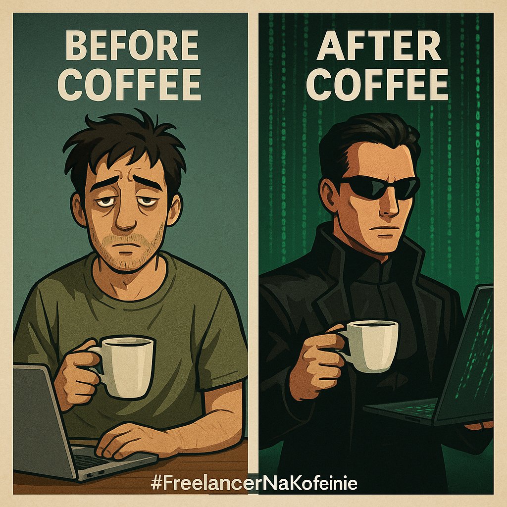 crouchingtomcat's tweet image. Przed kawą: Nie widzę kodu, ani briefa. 🙄
Po kawie: Widzę wszystko. Nawet deadline. 😎
#FreelancerNaKofeinie #MatrixMode #BeforeCoffee #AfterCoffee