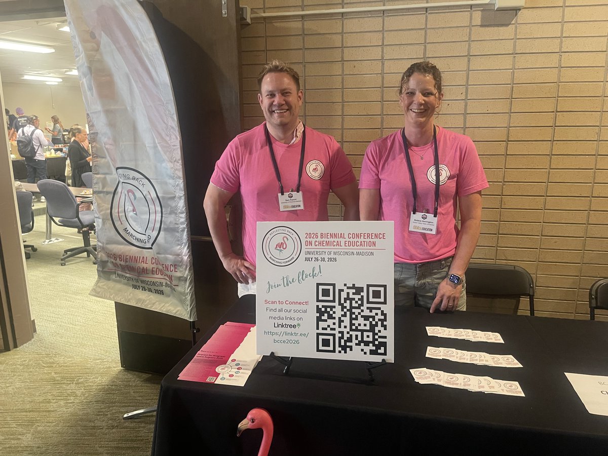BCCE2026's tweet image. 📍At @ChemEd2025? Come say hi!
The #BCCE2026 team is here and ready to connect! 🎉
Stop by our booth to learn more about the conference, pick up some 🦩swag🦩, and find out how you can help shape the program.
📅 July 26–30, 2026 | 🏫 UW–Madison
🔗 linktr.ee/bcce2026
#ChemEd