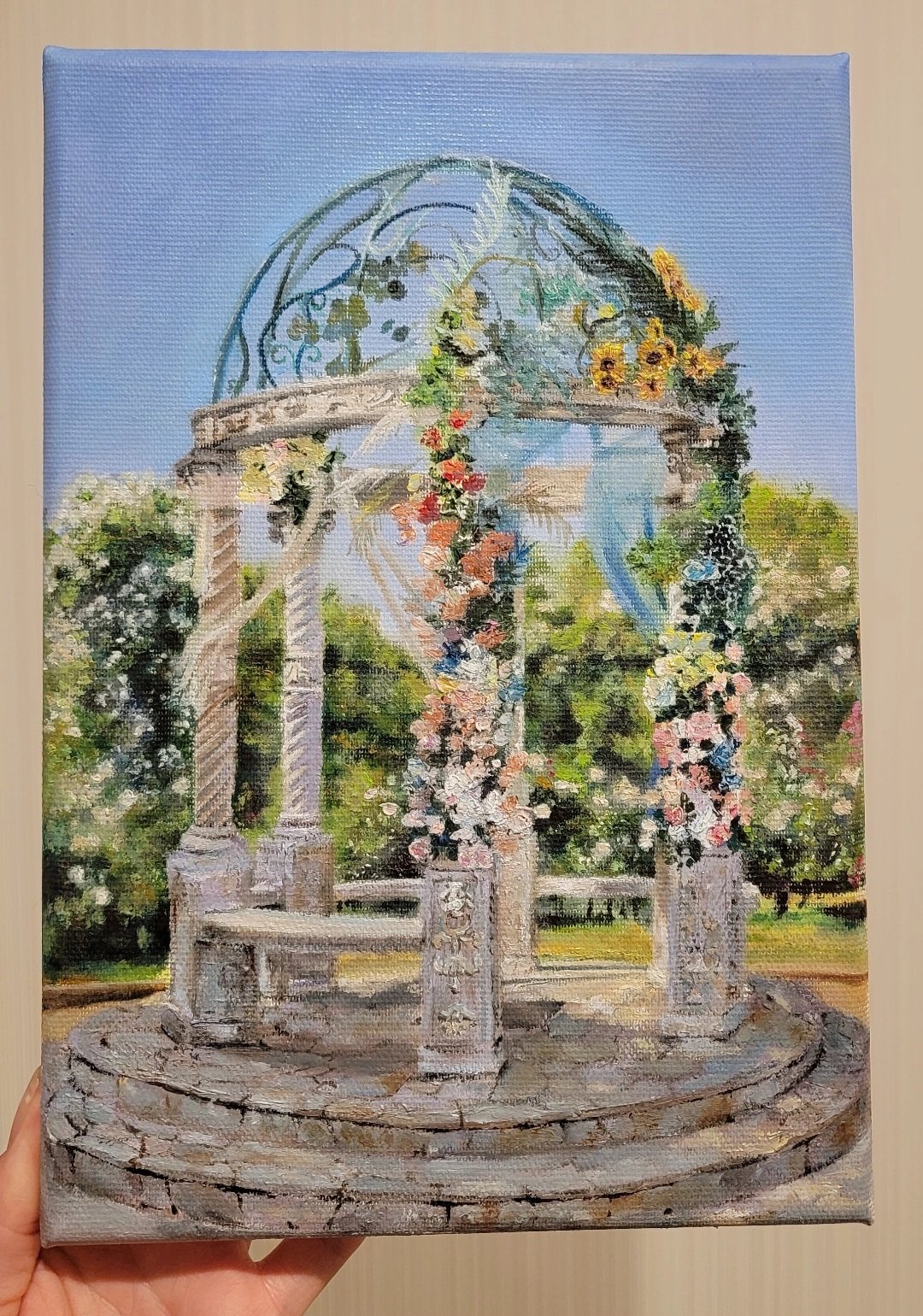 花と顔の油彩画 大野剛正 好日 アクラス画 ガラス絵 油絵 油彩画 フラワー 花