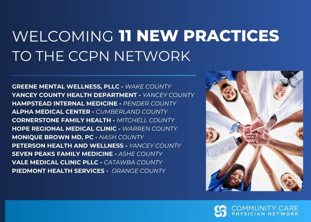 Community Care of NC (@communitycarenc) on Twitter photo Please join us in welcoming 11 new practices to CCPN! These teams are united by their love for their communities and patients. We're proud to have them in the network. Interested in joining CCPN? Please contact programs@communitycarenc.org.
#PrimaryCare #CCPN Please join us in welcoming 11 new practices to CCPN! These teams are united by their love for their communities and patients. We're proud to have them in the network. Interested in joining CCPN? Please contact programs@communitycarenc.org.
#PrimaryCare #CCPN