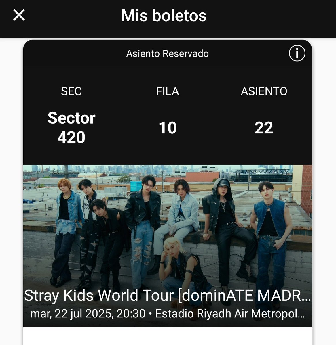 sunlixshinelex's tweet photo. holaaa vendo entrada para stray kids en Madrid al precio que me costó (70 euros) porque he conseguido otras, las transfiero por ticketmaster! no me deja ponerlas venta fan https://t.co/1hg4qZ5qzM