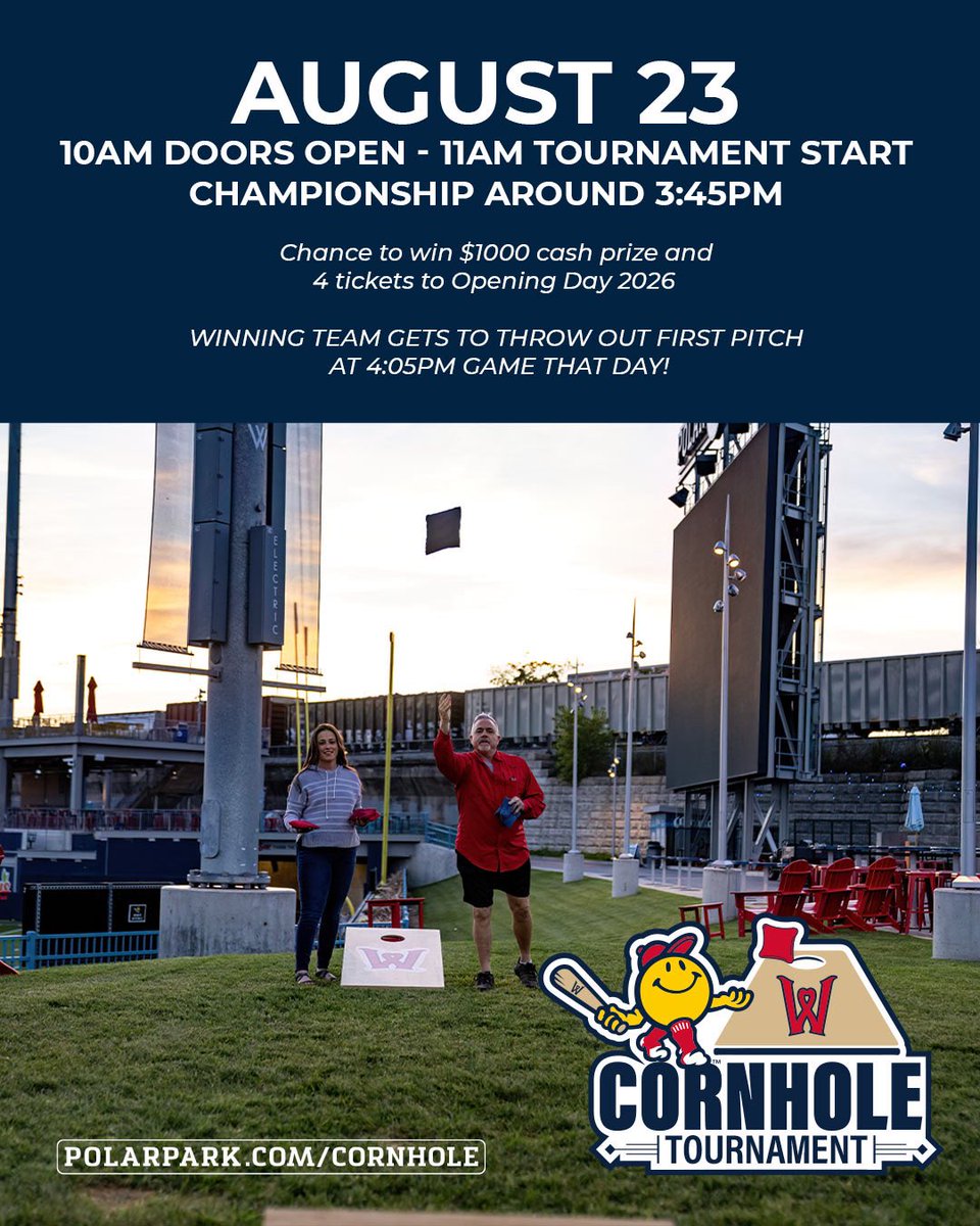 PolarPark's tweet image. Think you’ve got the best toss in town? Prove it at the 2nd Annual Cornhole Tournament at Polar Park! Throw down before the WooSox throw the first pitch – Saturday, August 23 at 4:05 PM. Teams are filling up so check out polarpark.com/cornhole to reserve your spot now.