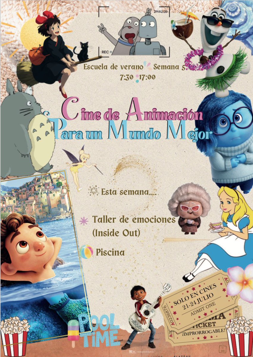 ¡Vamos a por la 5ª y penúltima semana de nuestra Escuela de Verano! ☀️
¡Esta semana CINE DE ANIMACIÓN para un mundo mejor! ❤️