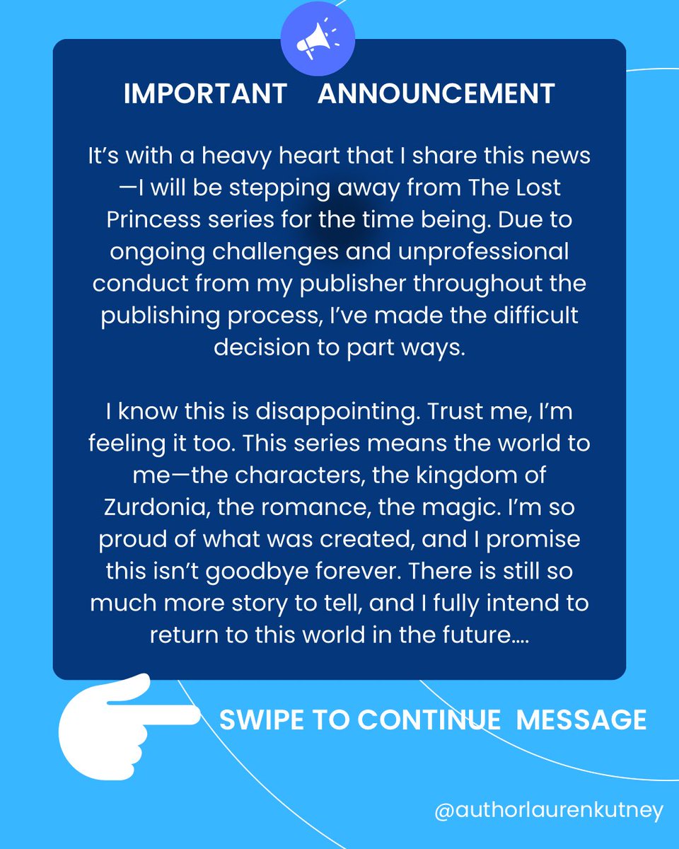 laurenkutney's tweet photo. 🚨🚨An Important Update From Me 🚨🚨
#ThankYouReaders #ReaderLove
#AuthorSupport #GratefulHeart
#BookCommunity
#ReadersAreEverything #AuthorLife
#WritingCommunity #IndieAuthor
#PublishingStruggles #CreativeJourney
#BehindTheScenes #AuthorUpdate
#BookNews #WritingRealTalk https://t.co/8fVvROyNsg