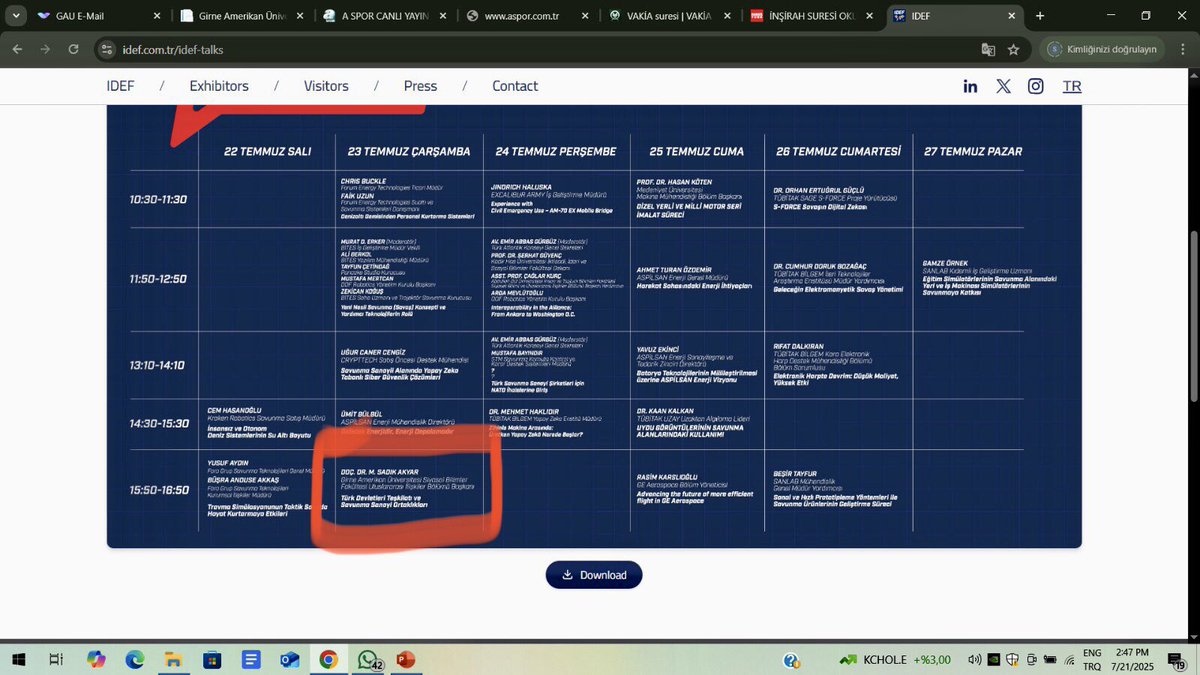 IDEF -2025’de 23 Tem. Çrş.saat 15:50’deki “Türk Devletleri Teşkilatı ve Savunma Sanayi Ortaklıkları” adlı konuşmamıza bekleriz.<a href="/girneamerican/">Girne American Uni</a> <a href="/Turkic_States/">Organization of Turkic States</a> <a href="/akpinar_serhat/">Serhat AKPINAR</a> <a href="/SavunmaSanayii/">SSB</a> <a href="/KKTCCB/">KKTC Cumhurbaşkanlığı</a> <a href="/hasanunal1920/">Prof. Dr. Hasan Ünal</a> <a href="/HakanAridemir/">Hakan Arıdemir</a>   <a href="/tesamtr/">TESAM</a> <a href="/tuicakademi/">TUİÇ Akademi</a> <a href="/Mukerrem_Yil69/">Mükerrem YILMAZ</a> <a href="/GokhanIslim/">Yedek hesap</a>