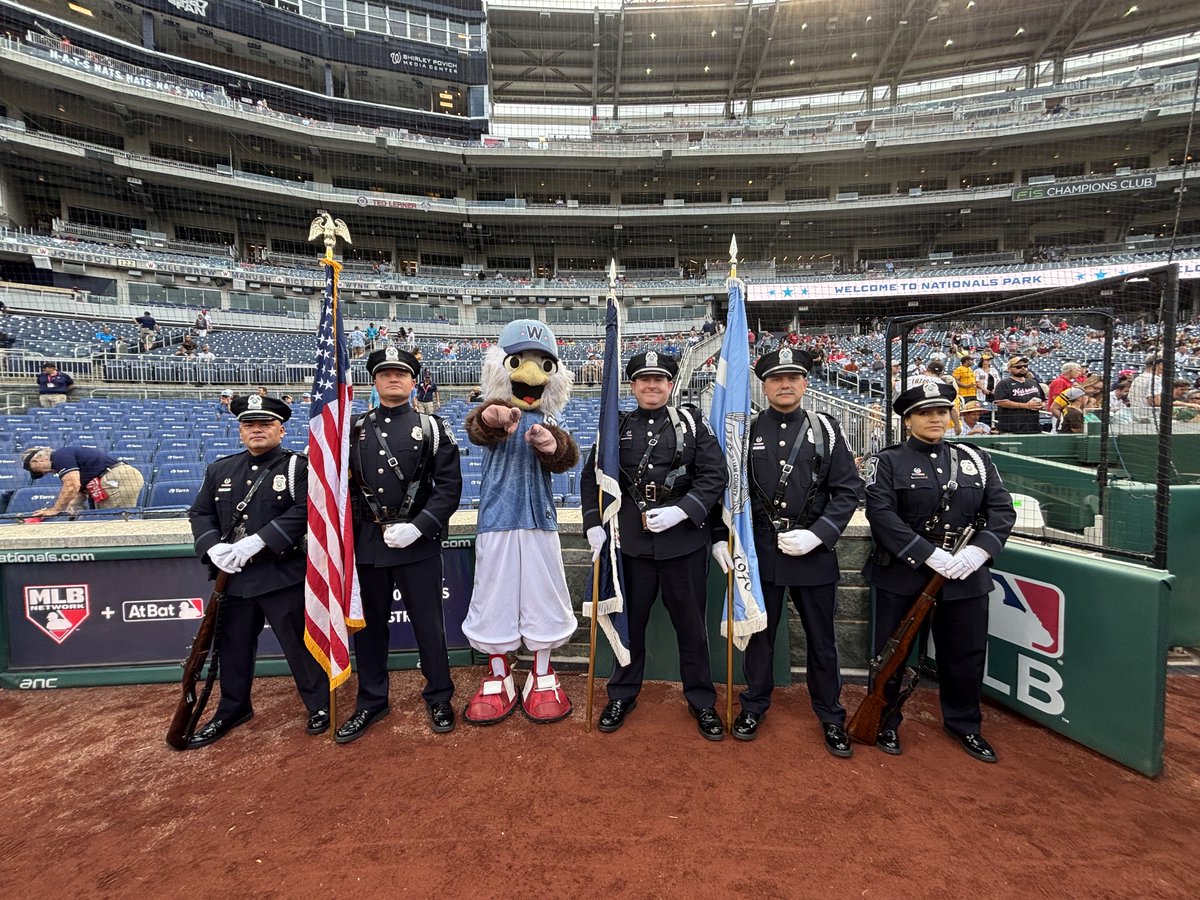 PWCPolice's tweet image. GO NATS! On Friday, members of the PWCPD Honor Guard Unit presented our Nation's colors at the opening of the @Nationals vs. Padres game! We're truly grateful to be able to honor our Country during the singing of the National Anthem.