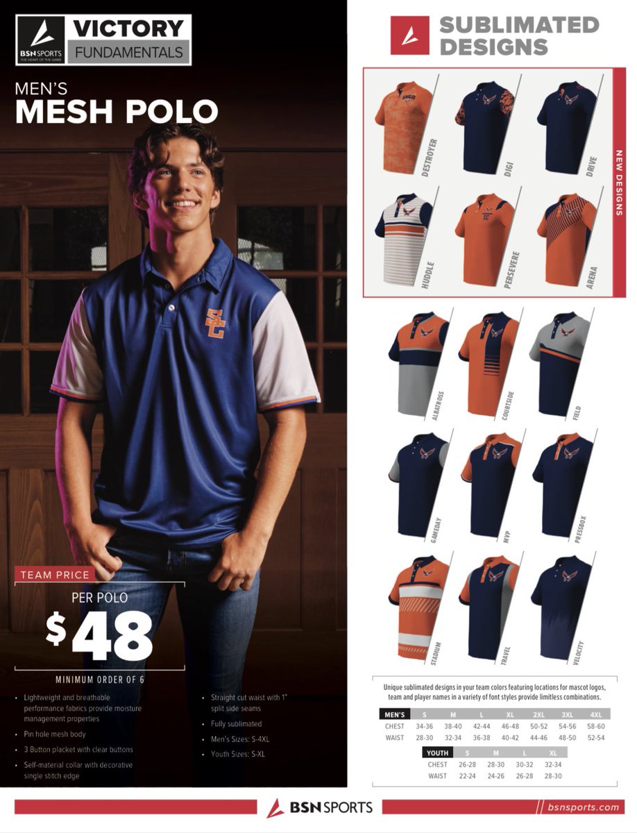 BSNSPORTS_FL's tweet image. 💥 New Polo Designs 💥
BSN Victory - fully sublimated polos!
Call your local @BSNSPORTS rep for mock-ups today!