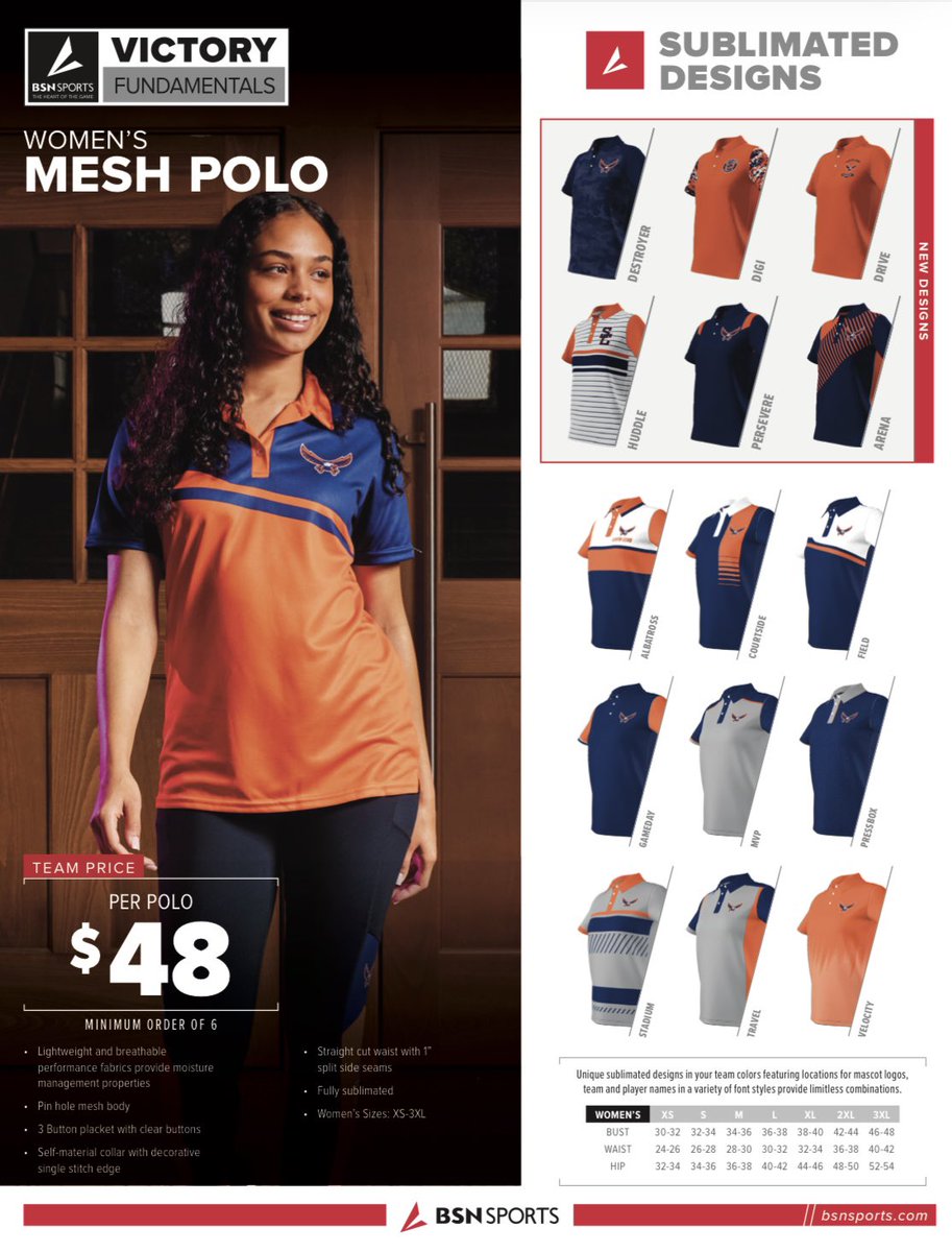 BSNSPORTS_FL's tweet image. 💥 New Polo Designs 💥
BSN Victory - fully sublimated polos!
Call your local @BSNSPORTS rep for mock-ups today!