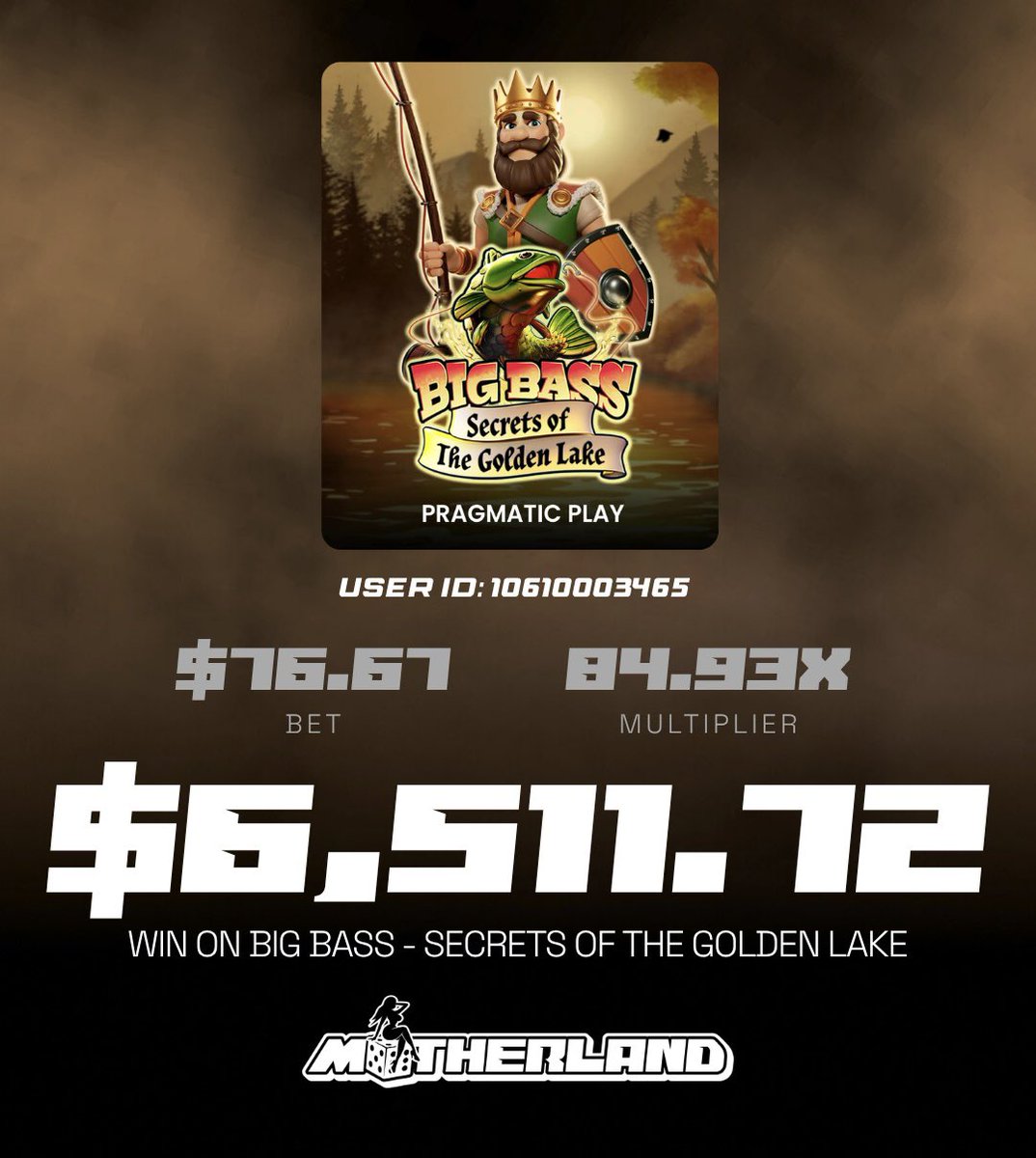 PlayMotherland's tweet image. $76.67 in → $6,511.72 out.
That’s an 84.93x hit on Big Bass: Secrets of the Golden Lake 🎣✨
One spin. One secret unlocked. One golden catch.
Play now on Motherland—the lake’s hiding treasure.