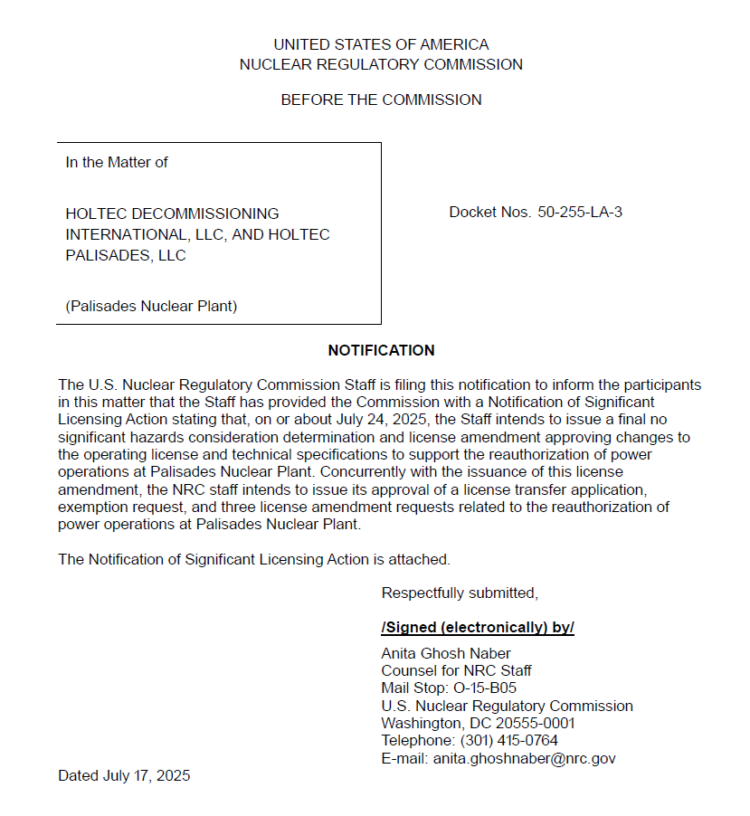 John Quakes (@quakes99) on Twitter photo Yee-Haw!๐ค ๐ US #Nuclear Regulatory Commission will complete licensing actions this week authorizing Holtec to restart the Palisades #Nuclear Power Plant in #Michigan, the first restart of a shuttered Nuclear plant in US history!๐๐พ๐ฅ Made possible by #Uranium ๐บ๐ธโ๏ธโก๏ธโ๏ธ๐ Yee-Haw!๐ค ๐ US #Nuclear Regulatory Commission will complete licensing actions this week authorizing Holtec to restart the Palisades #Nuclear Power Plant in #Michigan, the first restart of a shuttered Nuclear plant in US history!๐๐พ๐ฅ Made possible by #Uranium ๐บ๐ธโ๏ธโก๏ธโ๏ธ๐