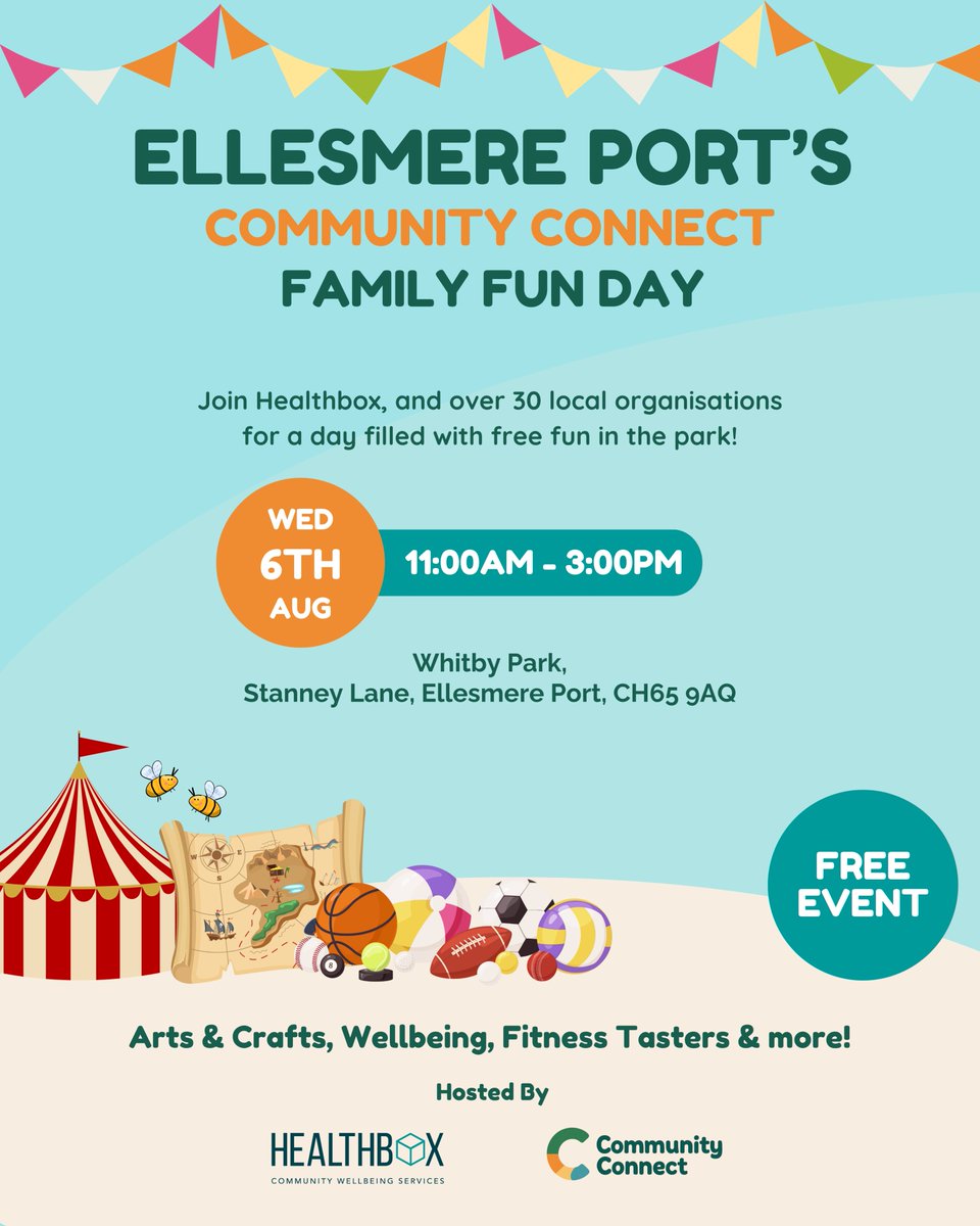 Healthbox CIC (@healthboxcic) on Twitter photo 🎉Our Community Connect Family Fun Day is happening at Whitby Park on Wednesday 6th August! <a href="/OnePcn/">OneEllesmerePortPCN</a>
🕚 Time: 11am - 3pm
📍 Location: Whitby Park
Bring the whole family for a FREE day of fun, games, community stalls, and more! 🌈
fb.me/e/5zGTcppwo 🎉Our Community Connect Family Fun Day is happening at Whitby Park on Wednesday 6th August! <a href="/OnePcn/">OneEllesmerePortPCN</a>
🕚 Time: 11am - 3pm
📍 Location: Whitby Park
Bring the whole family for a FREE day of fun, games, community stalls, and more! 🌈
fb.me/e/5zGTcppwo