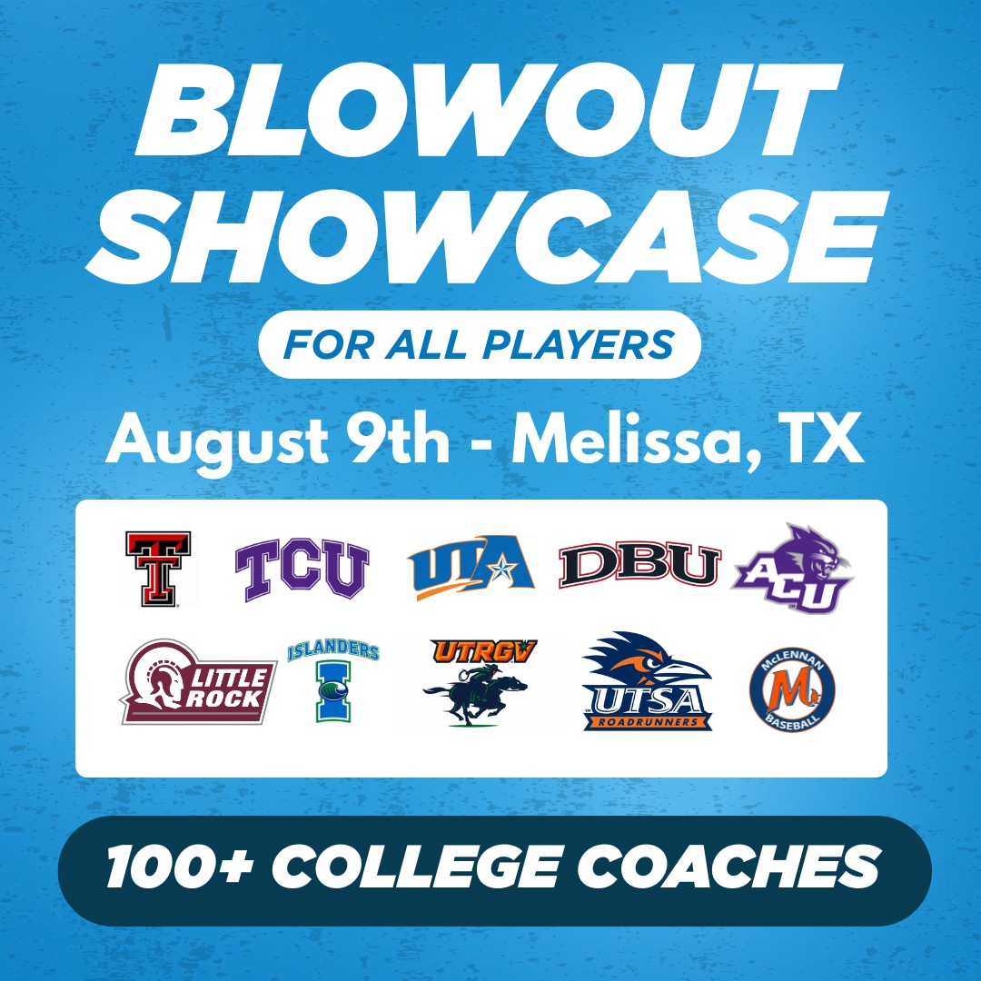 13th annual End of Summer BLOWOUT with 100+ College Coaches in attendance is ALMOST SOLD OUT!
Texas Tech, UTSA, TCU, UTA, DBU, ACU, Texas A&amp;M Corpus &amp; UTRGV just to name a few!
This is THE largest gathering of college coaches in the south. 100+ College Coaches from all over the