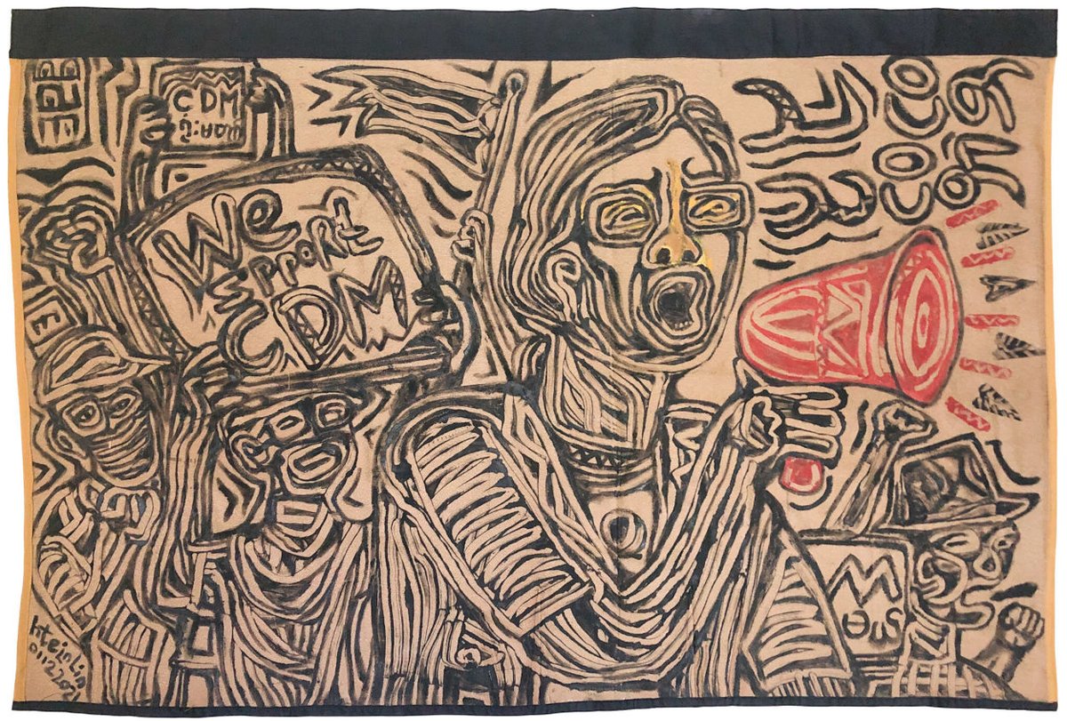 Tricon_pt's tweet image. 🎨 Artes da Carta Semanal n°29
Expressão vibrante de vozes que se recusam ao silêncio imposto pelo regime ditatorial no país. Movimento de Desobediência Civil (CDM) é protagonista na resistência contra a junta militar.