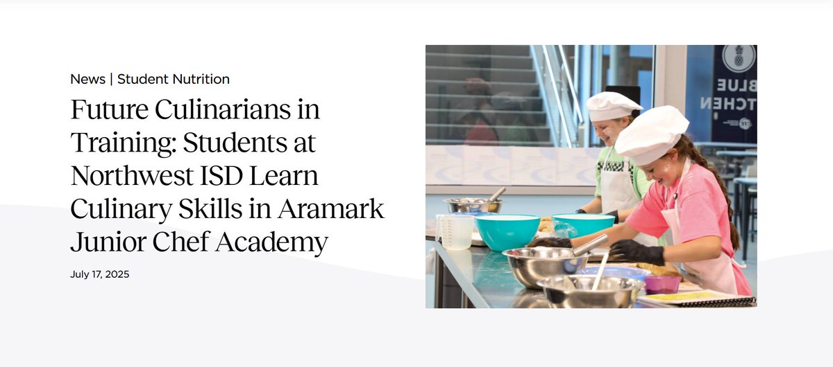 NISD's Junior Chef Academy is making headlines!

A new article is shining a spotlight on the culinary camp we hosted this summer.

Read the full article &amp; see what makes this program so special: aramark.com/newsroom/news/…