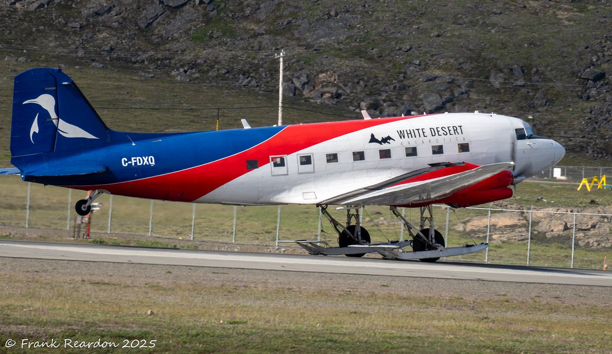 FrankReardon1's tweet image. It was very cool to see the #WhiteDesert 1944 Douglas Basler BT-67 (constructed as a C-47A-25-DK) in #Iqaluit #Nunavut yesterday JUL.20.2025 operated by Enterprise Aviation Group #YFBSpotters #DC3C #CFDXQ #ALCI