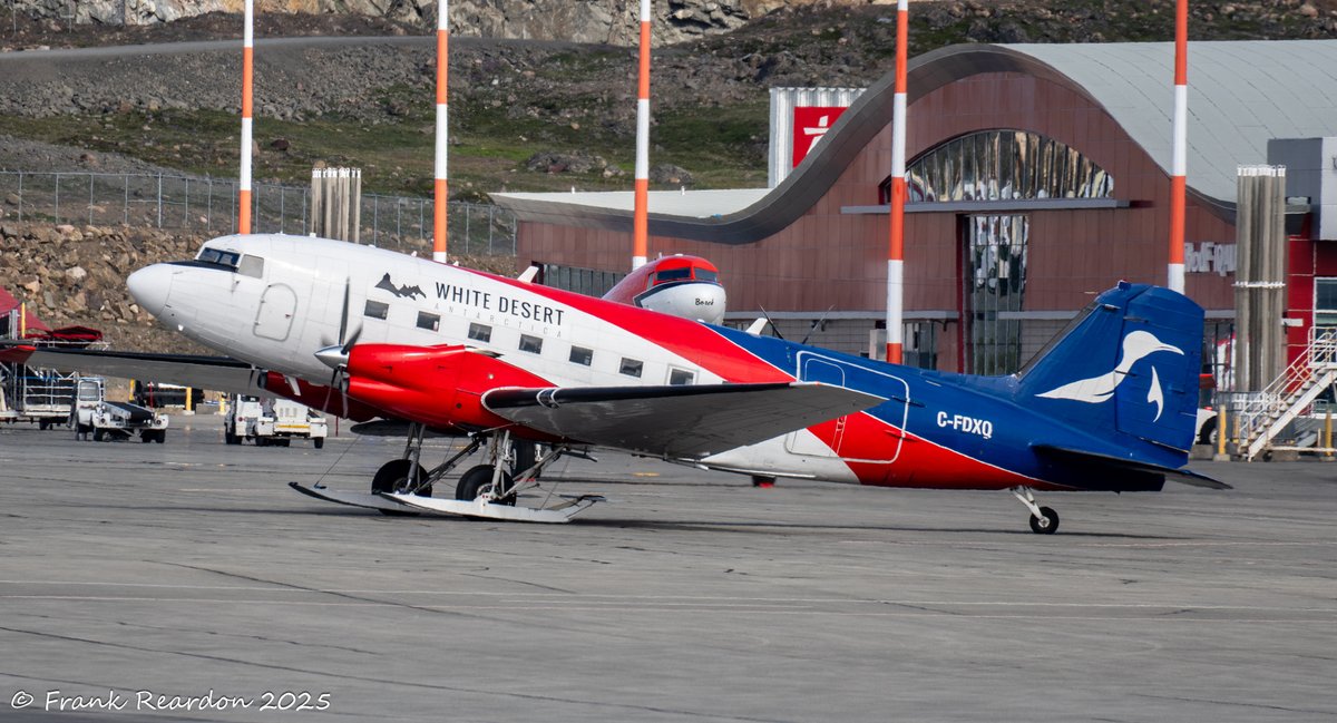 FrankReardon1's tweet image. It was very cool to see the #WhiteDesert 1944 Douglas Basler BT-67 (constructed as a C-47A-25-DK) in #Iqaluit #Nunavut yesterday JUL.20.2025 operated by Enterprise Aviation Group #YFBSpotters #DC3C #CFDXQ #ALCI