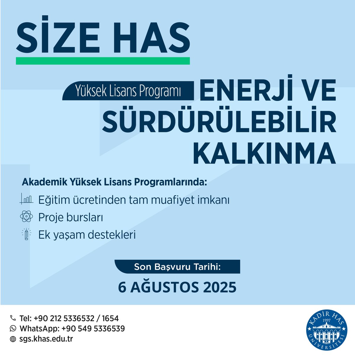 khascesd's tweet photo. Enerji ve Sürdürülebilir Kalkınma Yüksek Lisans Programı için son başvuru tarihi: 6 Ağustos 2025

Detaylı bilgi ve başvuru için: https://t.co/A2zCuZYoyF

Geleceğin enerji liderleri arasında yerinizi almak için hemen başvurun! https://t.co/qesB3OqJBE