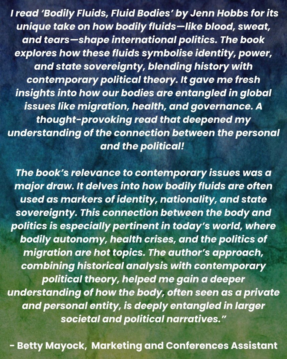 BrisUniPress's tweet image. Staff Pick. 📚✨
"This book gave me fresh insights into how our bodies are entangled in global issues like #Migration, #Health, and #Governance."
- Betty Mayock, Marketing and Conferences Assistant
ow.ly/9E2550Wl0hh