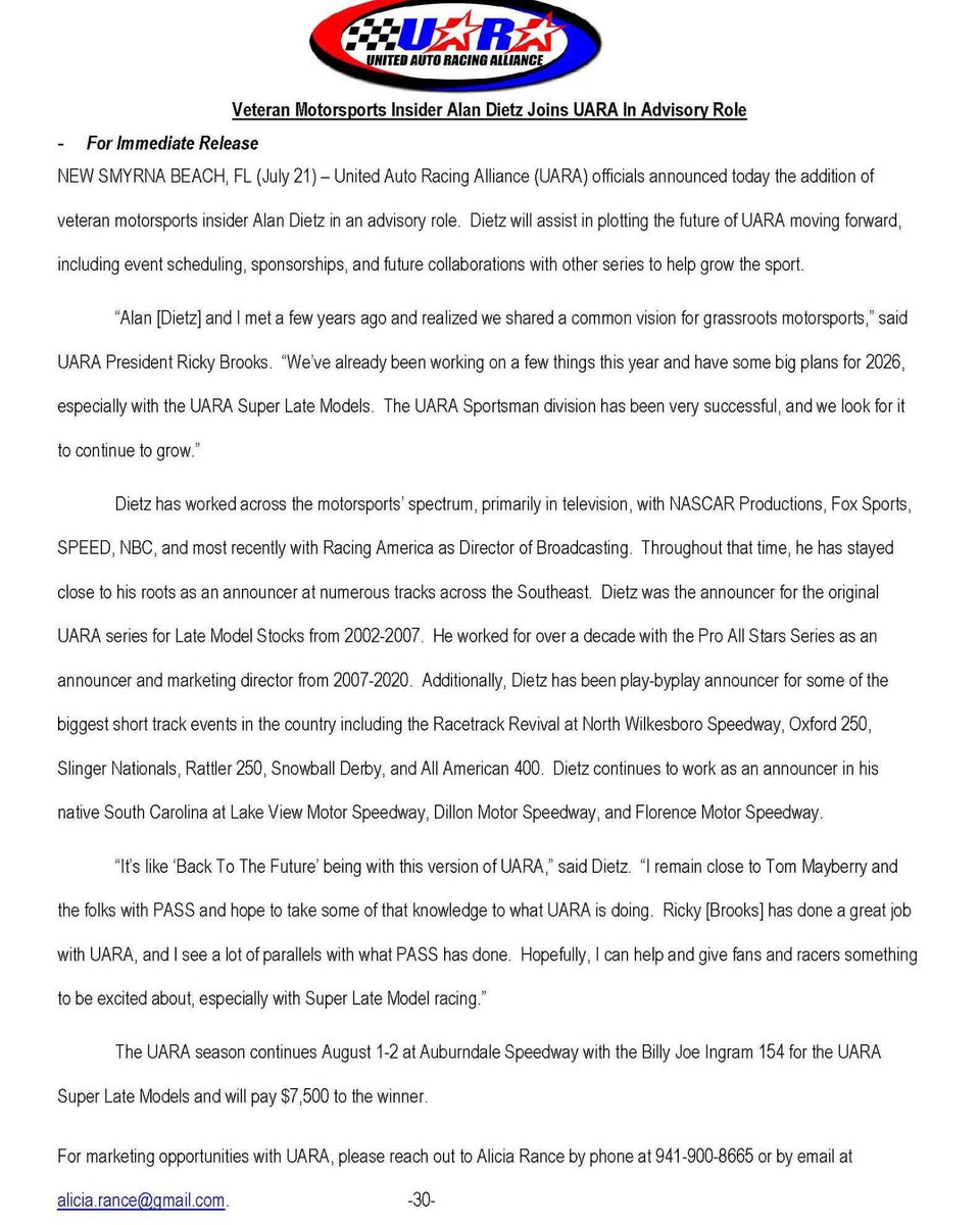 Breaking News! Welcome to the Team <a href="/RealAlanDietz/">Alan Dietz</a> <a href="/uaranational/">UARA National</a>