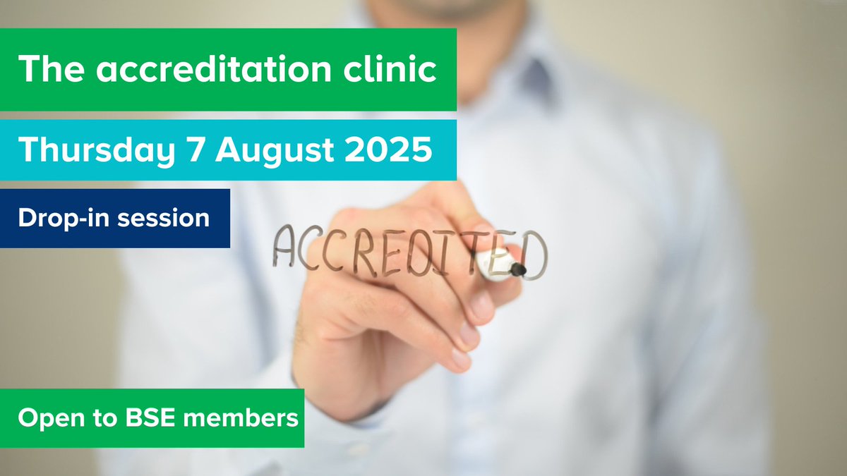 BSEcho's tweet image. ❓Do you have questions about accreditation?
💚 Are you a BSE member?
📅Why not register for our virtual drop-in accreditation clinic - coming to a screen near you on Thursday 7 August 2025: ow.ly/mxS950WslKU