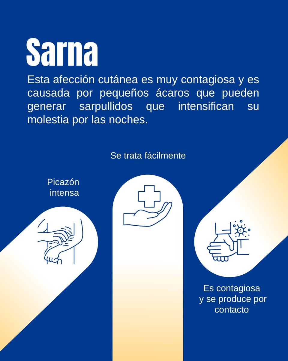 Servicio Cántabro de Salud (@scsalud) on Twitter photo 🚫 La #Sarna es una afección cutánea muy contagiosa provocada por ácaros microscópicos.
Suele causar picazón intensa, sobre todo por la noche 😣, y aparecer entre los dedos, en las axilas o la cintura.
Aunque incómoda, tiene tratamiento y puede controlarse.
#Salud #Piel 🚫 La #Sarna es una afección cutánea muy contagiosa provocada por ácaros microscópicos.
Suele causar picazón intensa, sobre todo por la noche 😣, y aparecer entre los dedos, en las axilas o la cintura.
Aunque incómoda, tiene tratamiento y puede controlarse.
#Salud #Piel