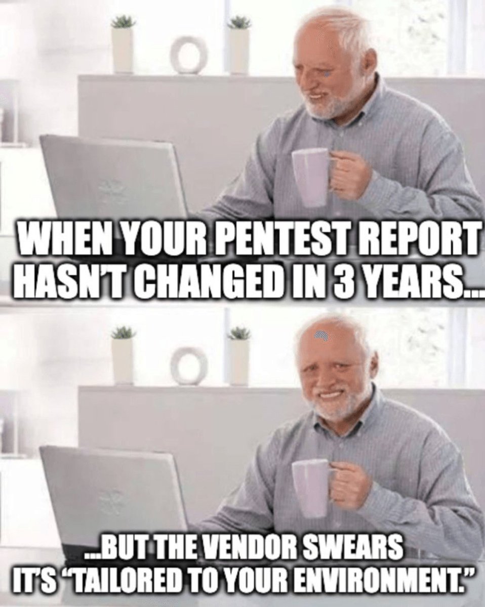 CyberRedline's tweet image. That look when your pentest report hasn’t changed in 3 years…
...and you start wondering if it was ever a real test at all.

Redline delivers manual, expert-driven testing designed to uncover real risk... not recycled PDFs.

#MemeMonday #PenetrationTesting #RedlineCyberSecurity