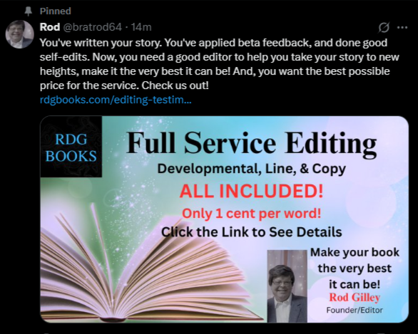 bratrod64's tweet image. Still have two spots open! If you'll have your WIP ready for editing by the end of the year, check this out!
rdgbooks.com/full-service-e…