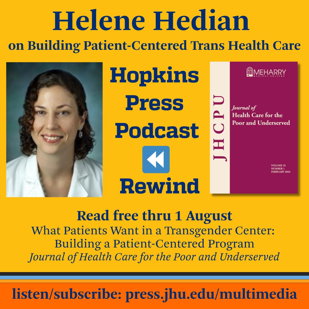 Hopkins Press (@jhupress) on Twitter photo "What Patients Want in a Transgender Center: Building a Patient-Centered Program" appeared in the February 2024 issue of Journal of Health Care for the Poor and Underserved
It's free for all to read on <a href="/ProjectMUSE/">Project MUSE</a> through 1 August
tinyurl.com/yvd9vtbu "What Patients Want in a Transgender Center: Building a Patient-Centered Program" appeared in the February 2024 issue of Journal of Health Care for the Poor and Underserved
It's free for all to read on <a href="/ProjectMUSE/">Project MUSE</a> through 1 August
tinyurl.com/yvd9vtbu