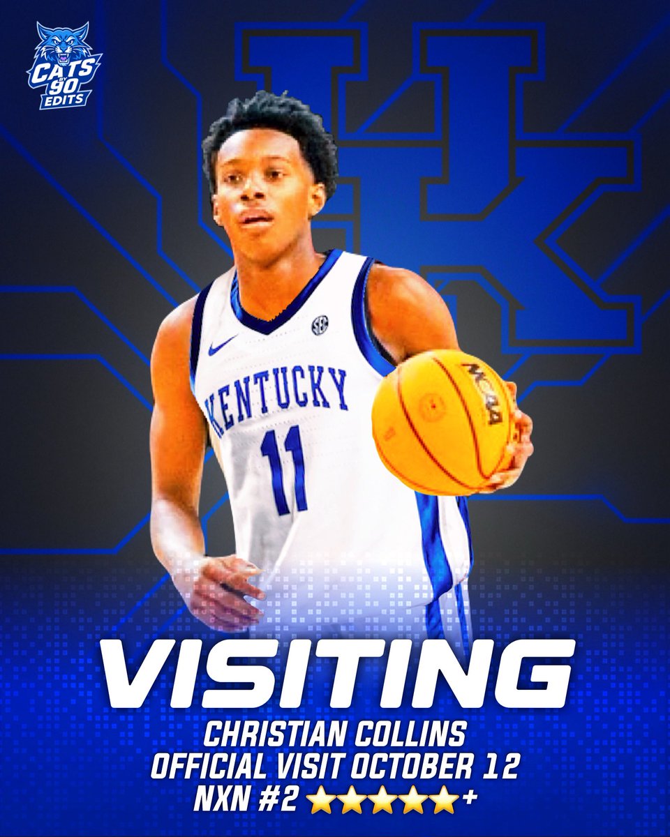 BigBlueDylan's tweet image. 5⭐️ SF Christian Collins (#2 NXN) will officially be visiting Kentucky on October 12th. #BBN #KentuckyBasketball
Was unranked last year, now a top 5 prospect. @_ChristianC11_ @fennell99