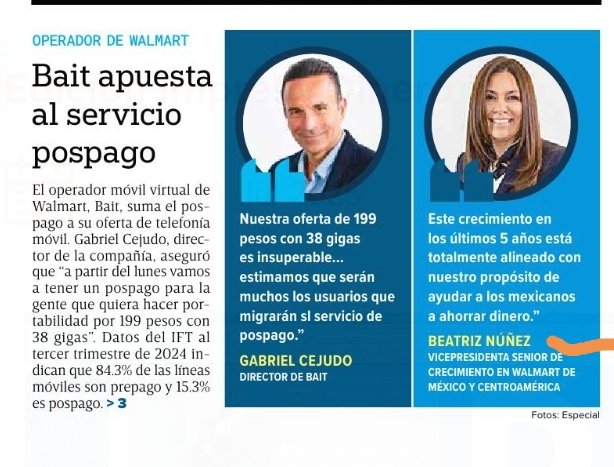 Carlamtzg's tweet image. #EXCLUSIVA @baitmxoficial entra al negocio de pospago con oferta de 199 pesos con 38 GB
@WalmartMexico