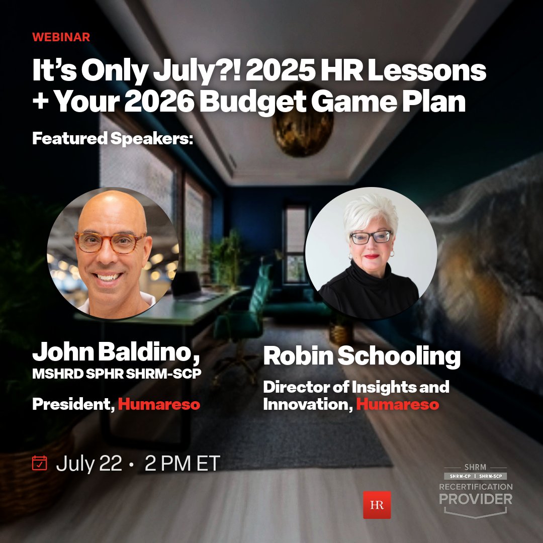 HR leaders: 2025’s been all shifting policies, compliance headaches, and tight budgets.

Join <a href="/jbalive/">John Baldino</a> + <a href="/RobinSchooling/">Robin Schooling</a> tomorrow at 2PM ET to talk about what’s really happening in HR—and how to plan for 2026 with confidence.

1 SHRM PDC for live attendees
🔗
