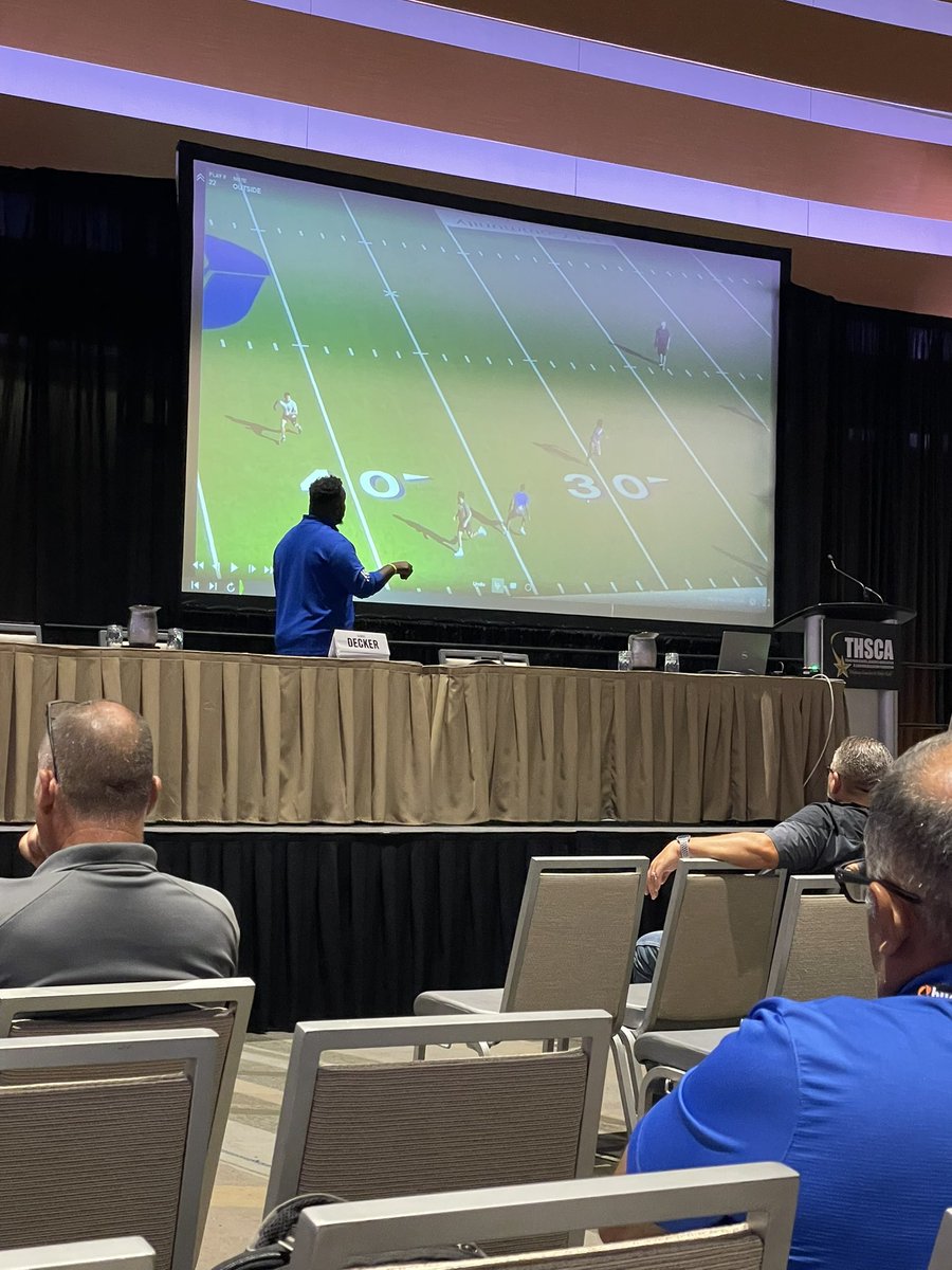 <a href="/Del_Excel/">Coach Del Howard</a> presenting this morning at <a href="/THSCAcoaches/">THSCA</a> coaching school. What an honor for Angelo State University Football to be a part of this great event! #PullTheRope!