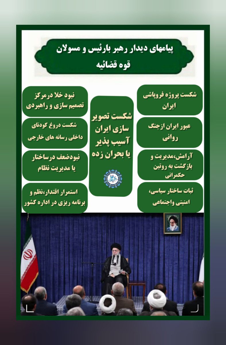 🔰 پیامهای دیدار رهبر با رئیس ومسولان قوه قضائیه. ۱۴۰۴/۴/۲۵

#ایران_قوی
#ملت_قوی