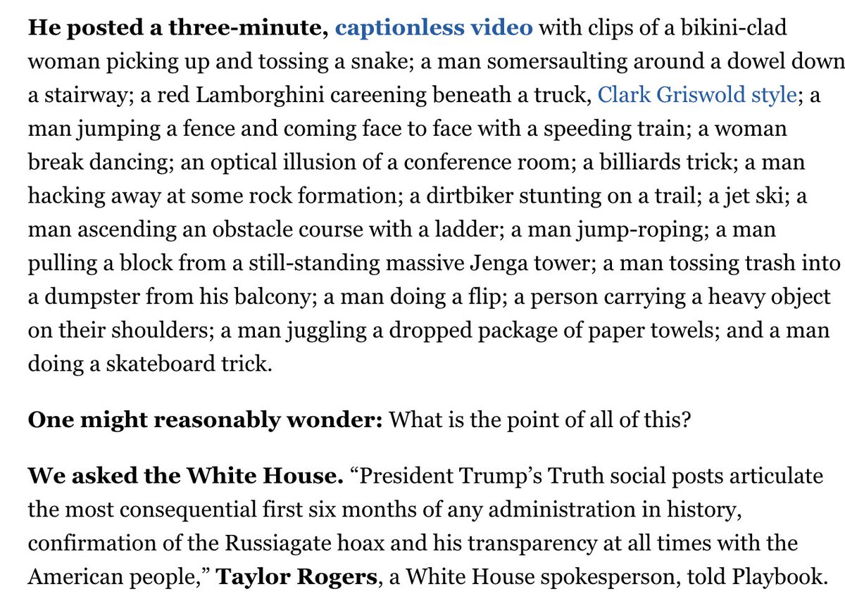 adamwren's tweet image. Some grafs from this morning's @playbookdc: I asked the White House what President Trump's 3-minute, captionless video that he Truthed meant: