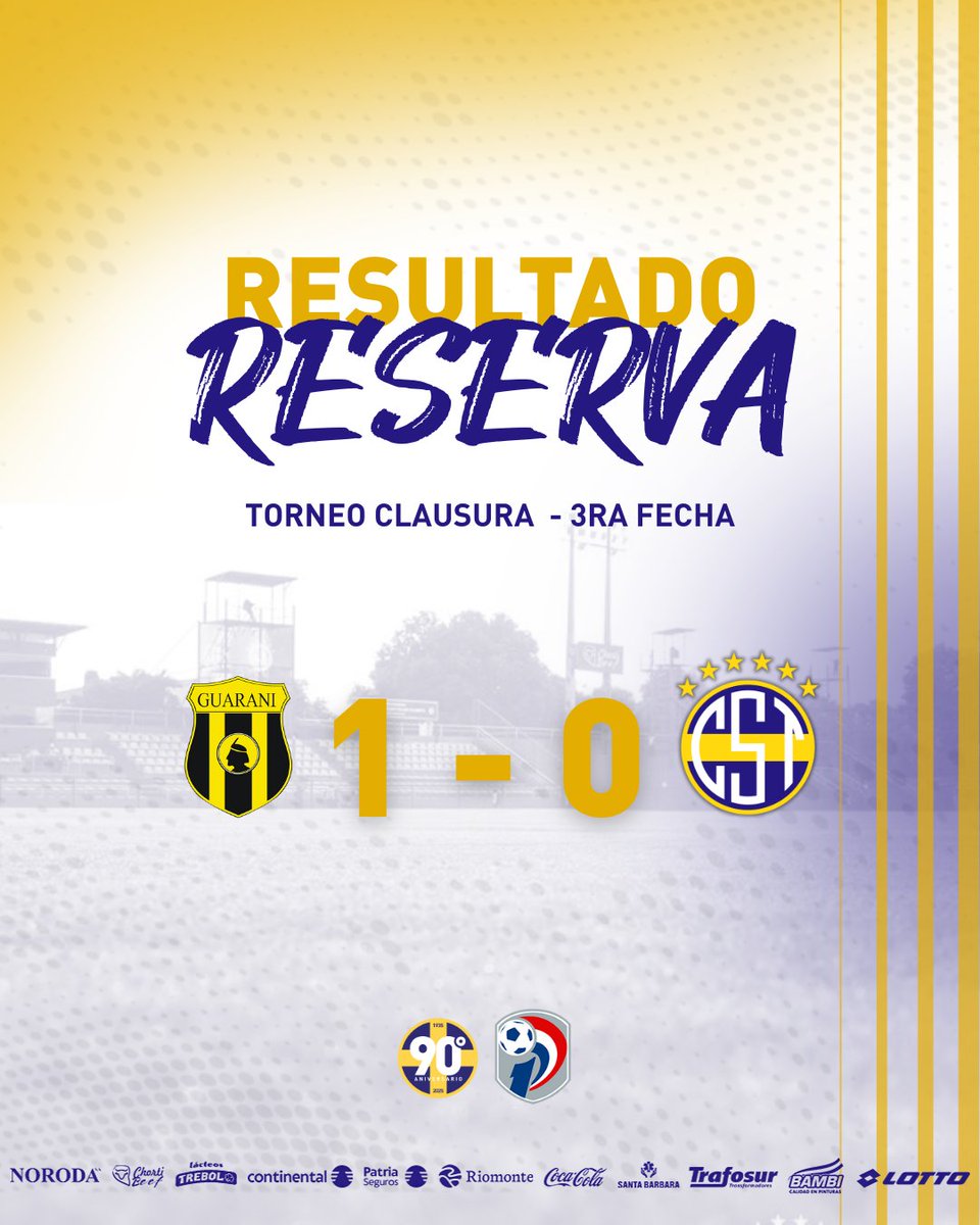 CST_1935's tweet image. 𝗥𝗘𝗦𝗨𝗟𝗧𝗔𝗗𝗢 𝗗𝗘 𝗟𝗔 #𝗥𝗘𝗦𝗘𝗥𝗩𝗔 ⬇️
Guaraní 1 - 0 Sportivo Trinidense
⚽🔥 Hoy no se pudo, pero 𝘕𝘜𝘕𝘊𝘈 dejamos de creer.
¡Con humildad y trabajo seguimos adelante muchachos!
💙💛 ¡VAMOS TRIKI!
#90AñosTriki
#ElClubDeTodos 🟡🔵