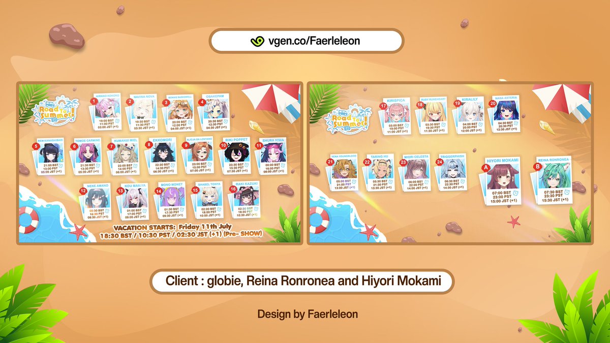 faerleleon1's tweet image. Stream Schedule! Summer Event⛱️
@hiyorimokami
@ReinaRonronea
Thank you so much for your request! ✨💎

♡ + ↻ are appreciated!~╰(⸝⸝⸝´꒳`⸝⸝⸝)╯ 

➤ vgen.co/Faerleleon
#Vtuber  #VGenComm