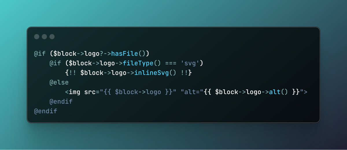 RicLeP's tweet image. Want SVGs in @storyblok’s asset manager but still want to be able to inline or manipulate them. Using my @Laravel package, create a Field class and use file_get_contents() to load the content. Now you can style with CSS, animate, or whatever you wish!
#StoryblokAmbassadors