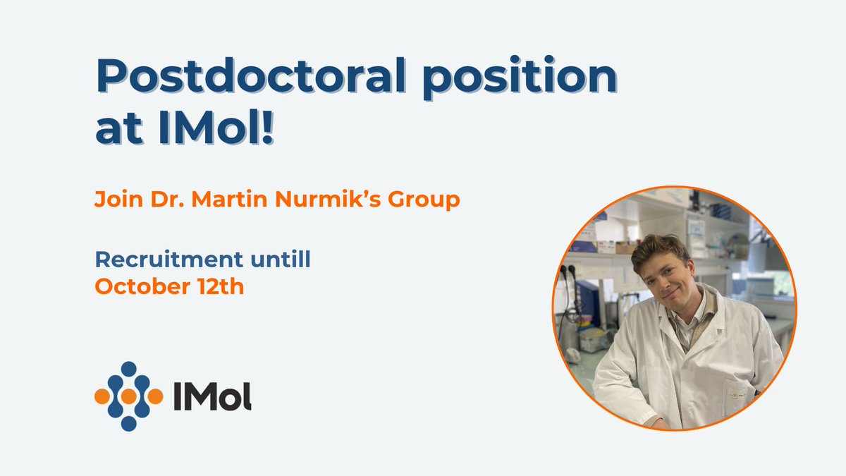 IMol_Institute's tweet image. We're excited to open a new postdoctoral position for TUNIC project headed by Dr. Martin Nurmik at @IMol_Institute.
Join our newly created Lab to high-impact, collaborative science. For more details click here: euraxess.ec.europa.eu/jobs/362336