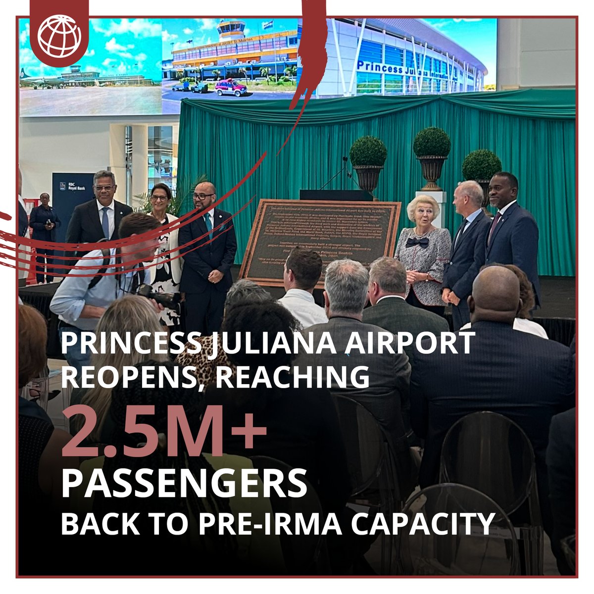 WBCaribbean's tweet image. Severely damaged by Hurricane Irma in 2017, Princess Juliana Airport is back, stronger than ever—with a storm-resilient terminal now fully reopened
Learn how @WorldBank teamed up with partners on the ground to help chart a new story for Sint Maarten.
wrld.bg/9QFg50WgWHE