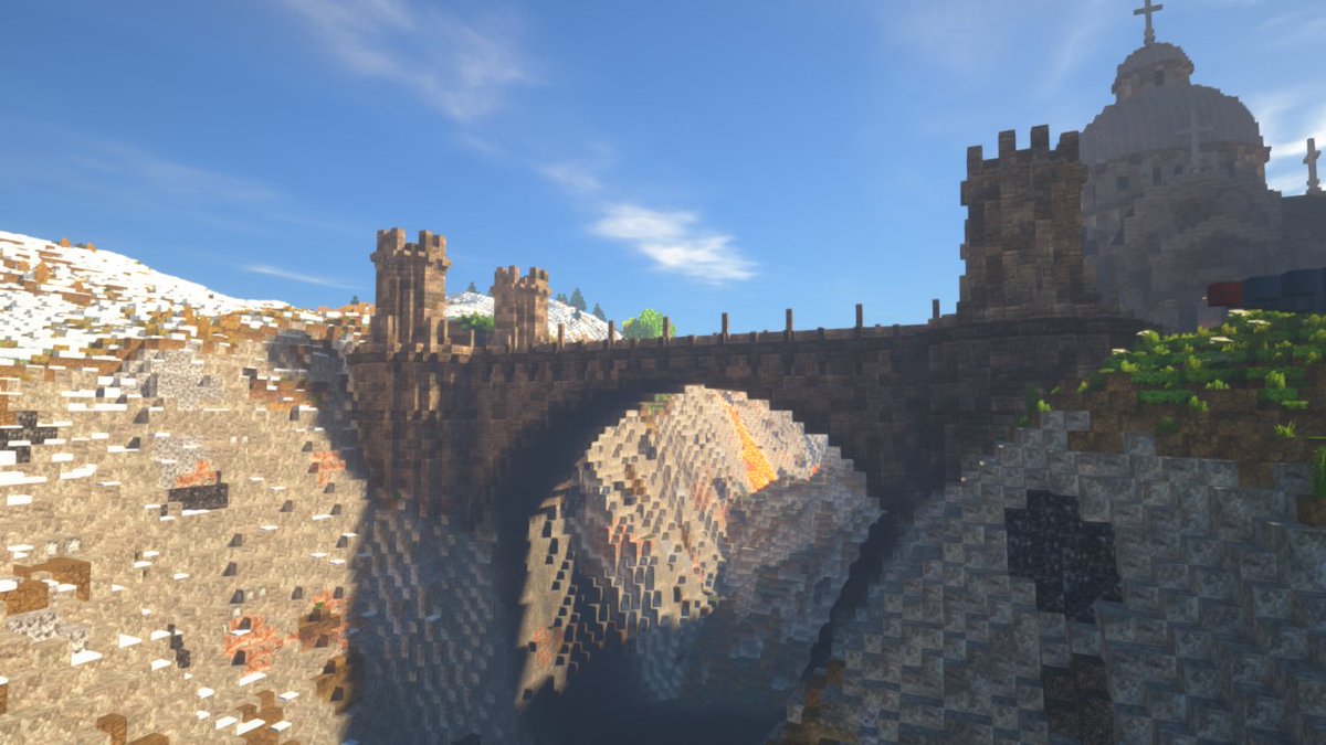 justinia_mc's tweet image. 今日は休日、たっぷりマイクラ
大橋をかけ、橋のたもとに町の聖堂を建てました
橋は谷間の深いところに橋脚を立てずに大アーチにしました
聖堂は中くらいの大きさで、城に合わせてドッシリした感じに
この町はあまり派手な色を使わずに作ろうかな
#Minecraft
#MiniaTuria