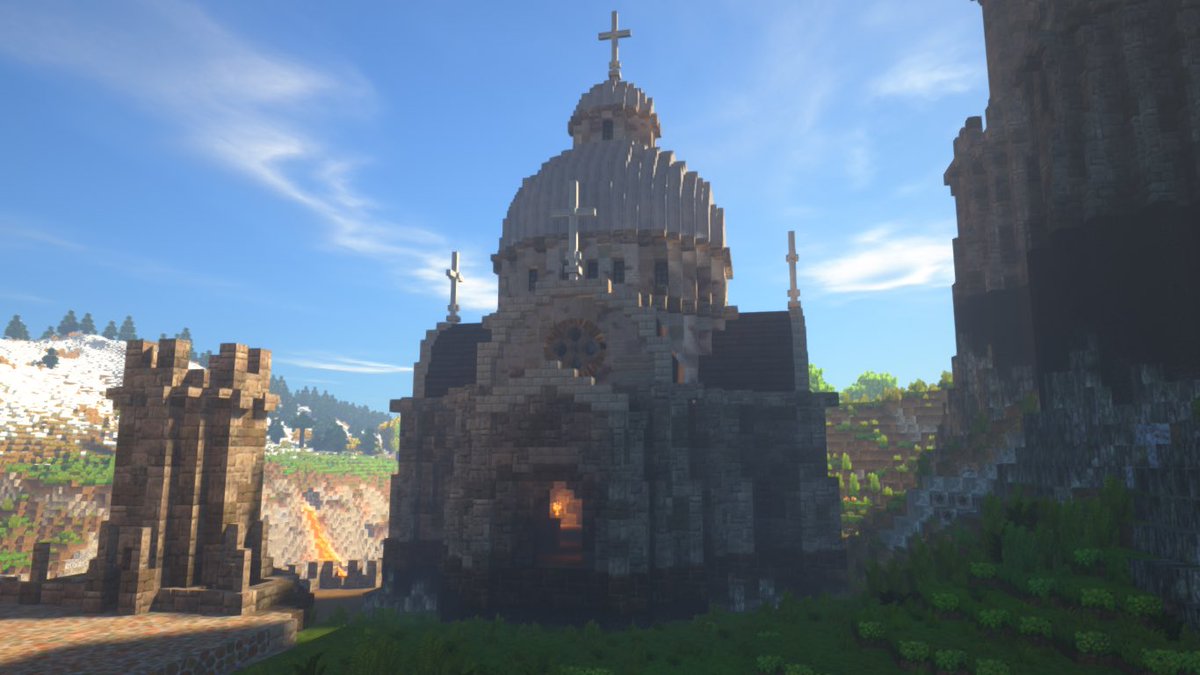 justinia_mc's tweet image. 今日は休日、たっぷりマイクラ
大橋をかけ、橋のたもとに町の聖堂を建てました
橋は谷間の深いところに橋脚を立てずに大アーチにしました
聖堂は中くらいの大きさで、城に合わせてドッシリした感じに
この町はあまり派手な色を使わずに作ろうかな
#Minecraft
#MiniaTuria