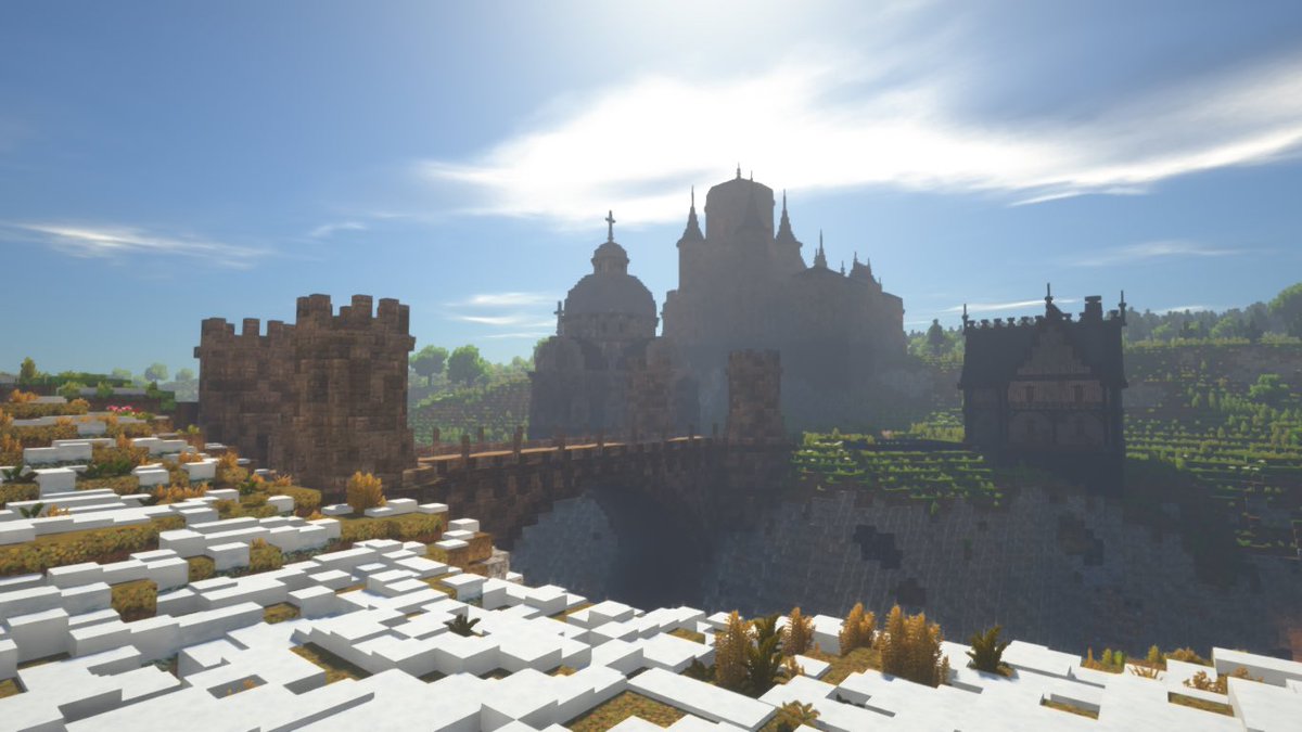 justinia_mc's tweet image. 今日は休日、たっぷりマイクラ
大橋をかけ、橋のたもとに町の聖堂を建てました
橋は谷間の深いところに橋脚を立てずに大アーチにしました
聖堂は中くらいの大きさで、城に合わせてドッシリした感じに
この町はあまり派手な色を使わずに作ろうかな
#Minecraft
#MiniaTuria