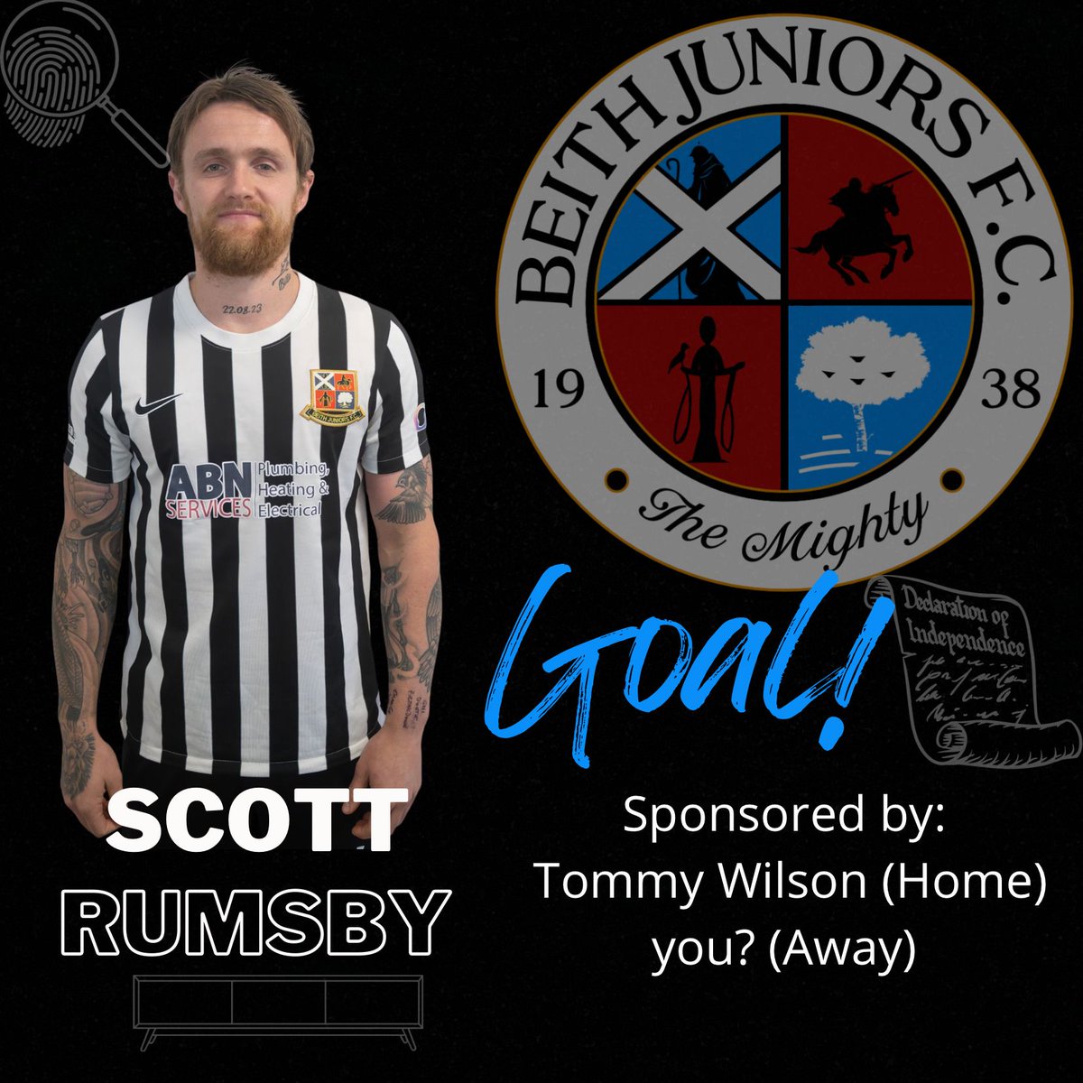 BeithJuniorsFC's tweet image. Would you like to join Tommy Wilson and sponsor Scott Rumsby’s Away top?

£100 and your name can be added!