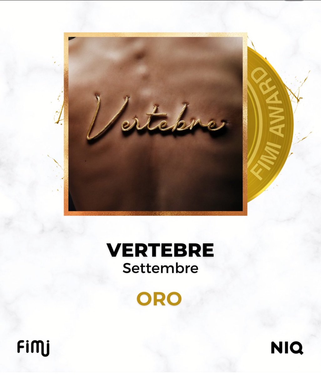 VERTEBRE è disco d’oro e io voglio ringraziare tutti voi che l’avete ascoltata, l’avete vissuta e stretta a voi. 
Ve ne sarò grato a vita!!!!!! Siete tutto.

È una canzone magica e sono grato a Dio per avermi fatto vivere tutto ciò che mi ha permesso di scriverla. Grazie