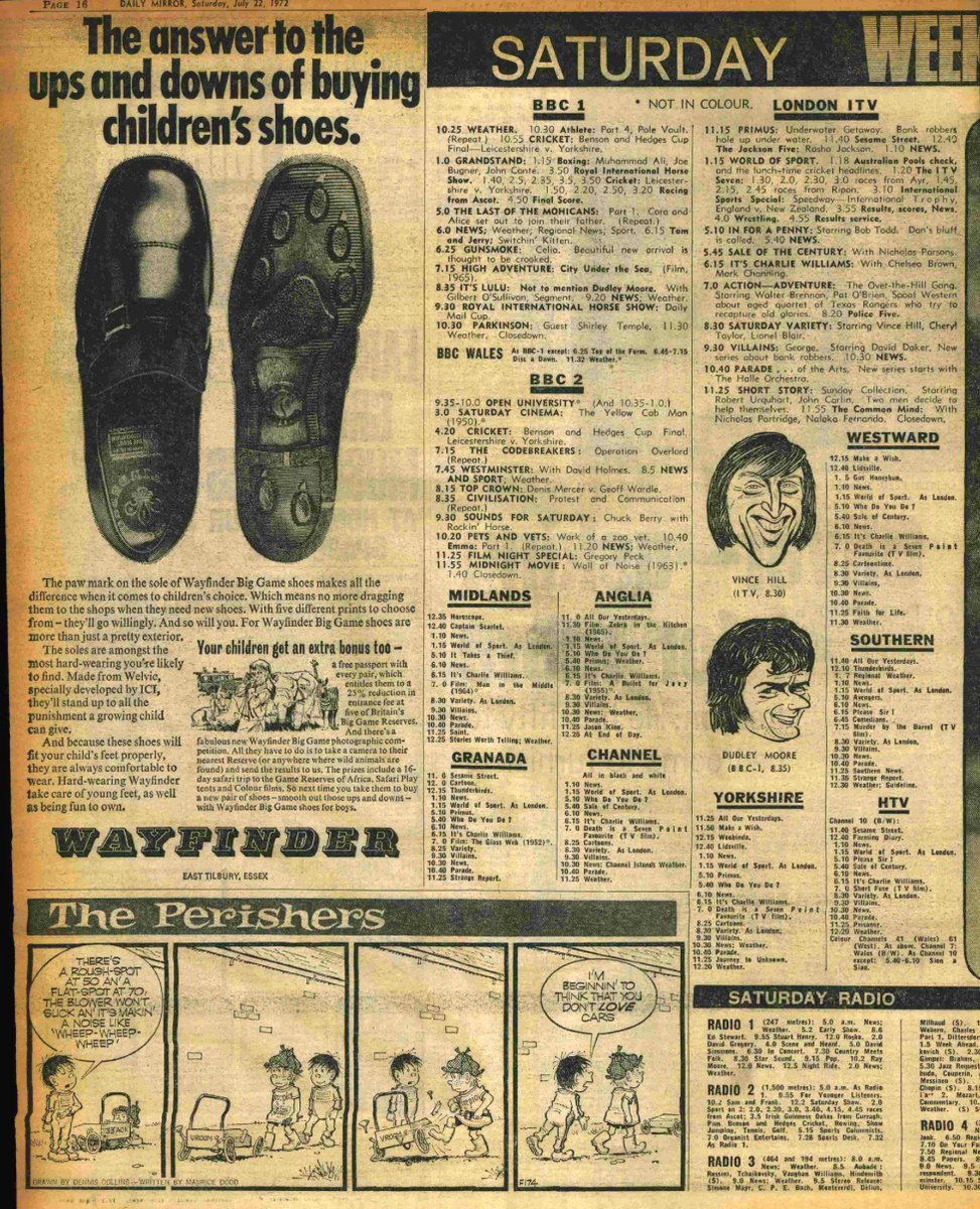 archivetvmus71's tweet image. OTD in 1972. BBC1 has Gunsmoke, with Lulu (not to mention Dudley Moore) at 8.35 pm. Over on ITV there's
Saturday Variety and a new series - Villains - at 9.30 pm.