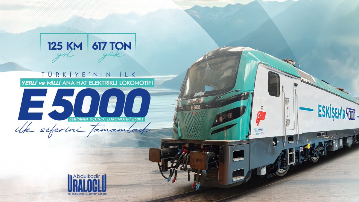 Rayların Yeni Starı
Yerli ve Milli Lokomotif E5003 🚂

Türkiye’nin ilk yerli ve milli ana hat elektrikli lokomotifi E5000 serisinin üçüncü lokomotifi E5003, Eskişehir Hasanbey-Sazılar arasında ilk ticari seferini gerçekleştirdi. 

TÜRASAŞ tarafından yerli ve milli imkânlarla