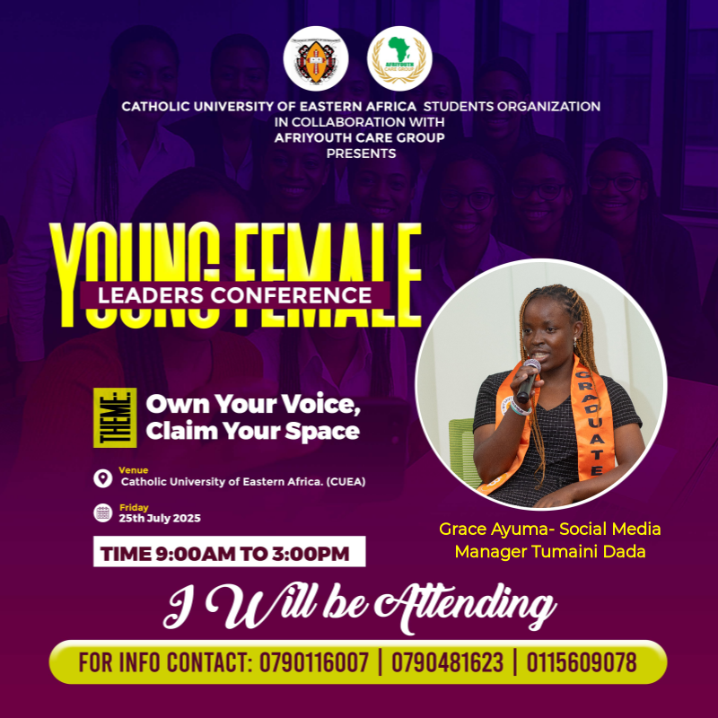 I'm excited to attend the Young Female Leaders Conference this Friday, July 25 at CUEA!
Theme: Own Your Voice, Claim Your Space 💪🏾
🕘 9 AM – 3 PM
Let’s show up, speak up, and lead!
#YoungFemaleLeaders #GraceAyuma #TumainiDada