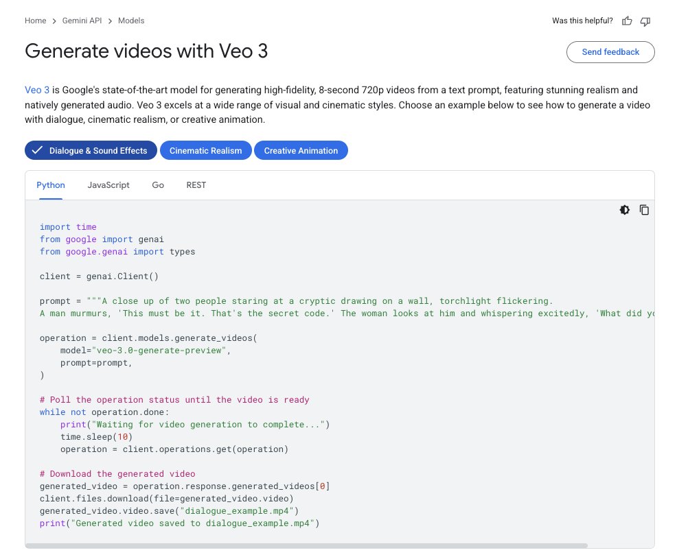 _philschmid's tweet image. We revamped our Veo 3 guide for @GoogleDeepMind Gemini API! Focus on Developer Experience making it simpler and more examples for Python, JavaScript, Go or just curl:
- Focus on Veo 3 with Image to video coming soon.
- simplified snippets for Python, Js, Go and Bash.
-…
